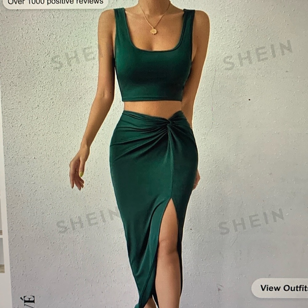 Shein Prive Crop and Tank Top & Twist front split thigh skirt